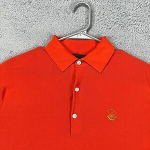 Crittenden Sweater Adult Medium Orange Fine Knit Pullover Polo Short Sleeve Mens